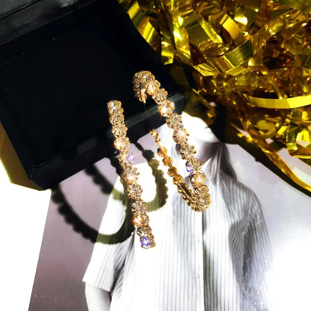 2 75'' Round Diamond Round Gold Hoop Earrings - Picture 3 of 5